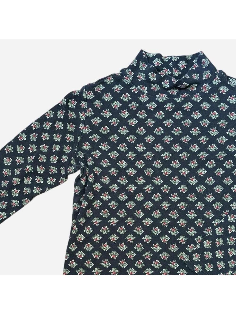 Vintage 90s Black Cranberry Print Turtleneck Floral Cotton Grandmacore Small